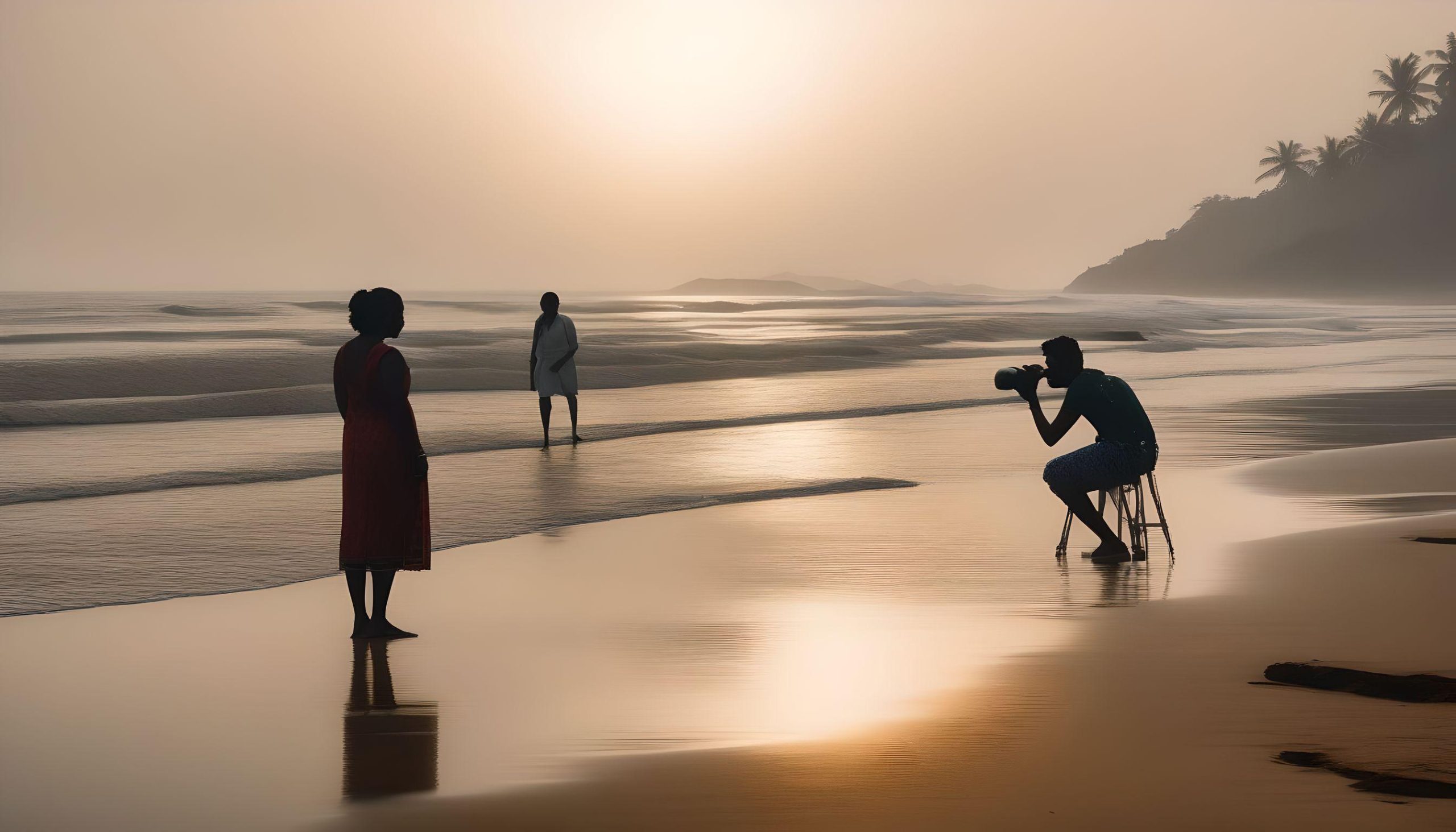 Professional cameraman taking pictures of vacationers in Goa, India AI